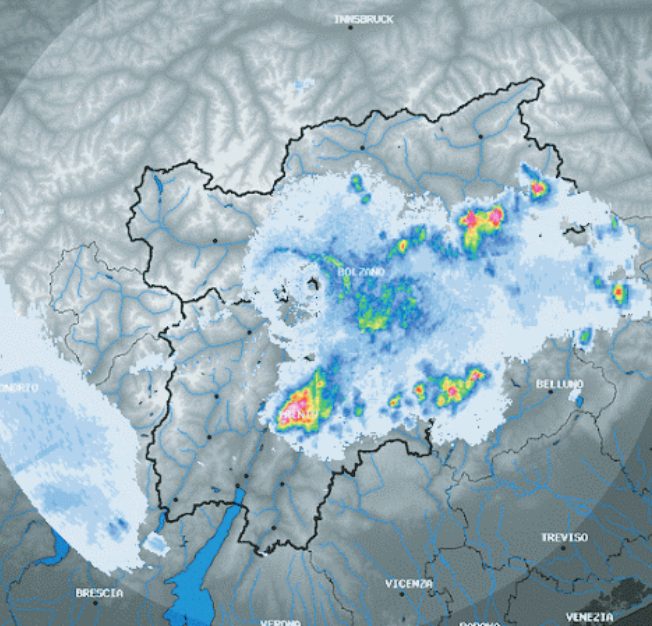 Radar delle precipitazioni sul Trentino e sul Lago di Garda